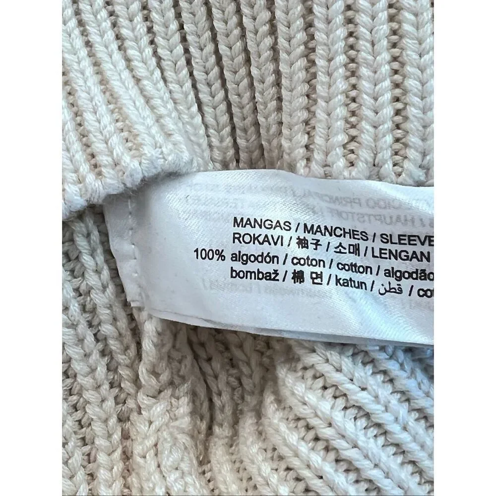 Zara Women's Puff Sleeve Contrast Ribbed Knit Blouse Black White Size Medium